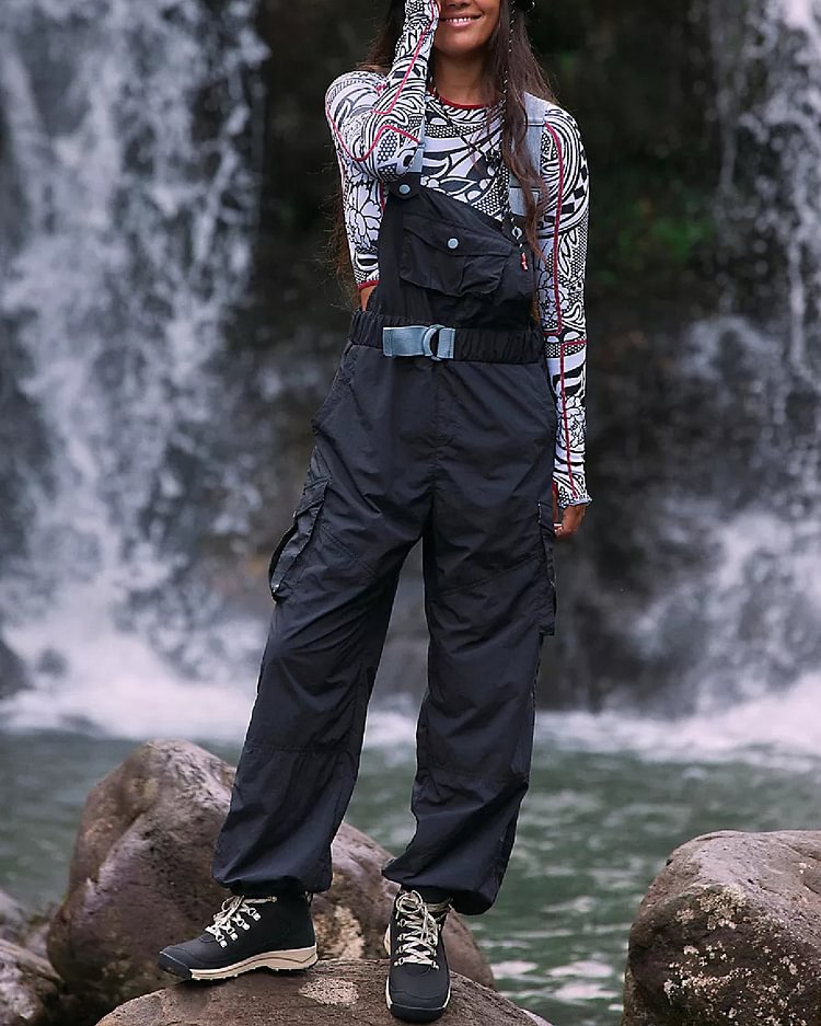 Resort Solid Color Cargo Jumpsuit