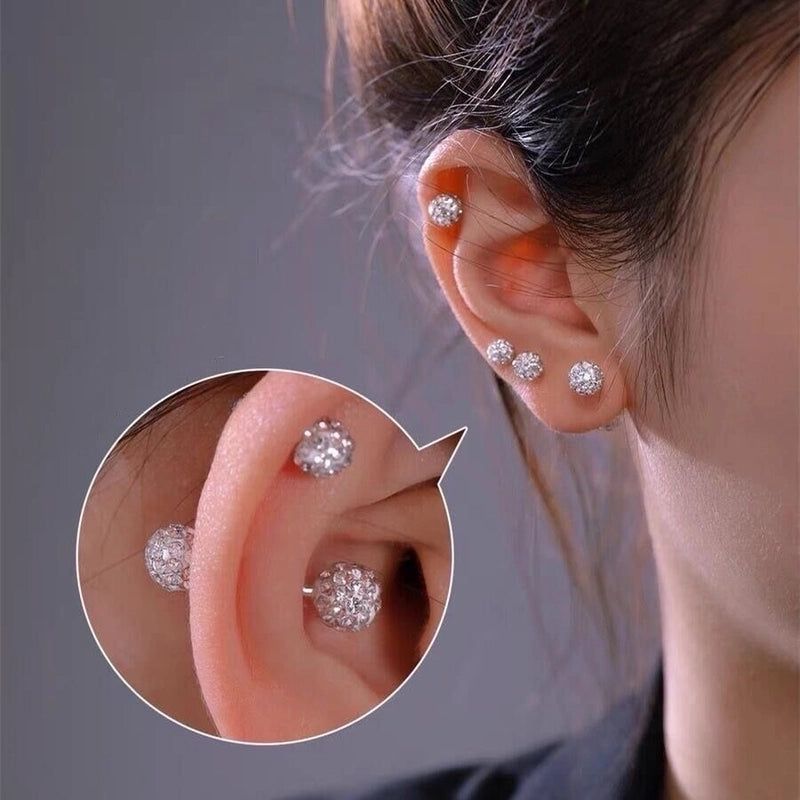 1 Pair Elegant Shiny Ball 302 Stainless Steel Cartilage Earrings