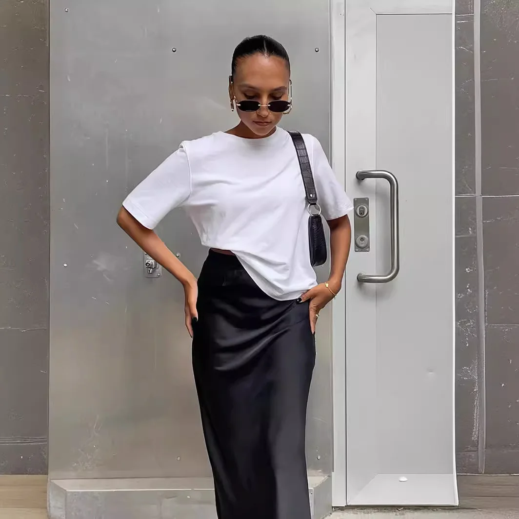 Uveng Uveng And Summer New Simulation Silk Skirt Satin Bread Hip Skirt Women Casual Color Tintail Skirt