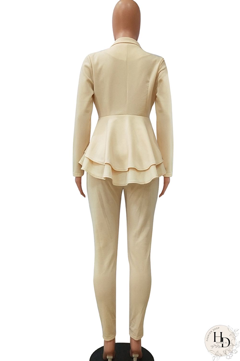 Black Casual Two Piece Suits Patchwork ruffle Solid pencil Long Sleeve