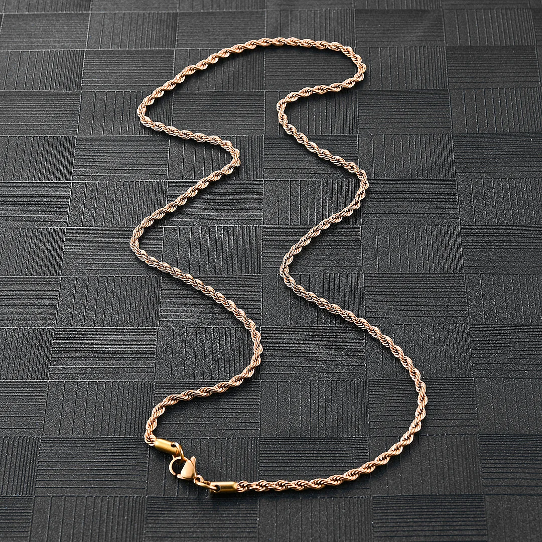 2.5/3/4MM MHip Hop Rose Gold Rope Chain Necklace-VESSFUL