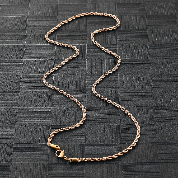 2.5/3/4MM Hip Hop Rose Gold Rope Chain Necklace