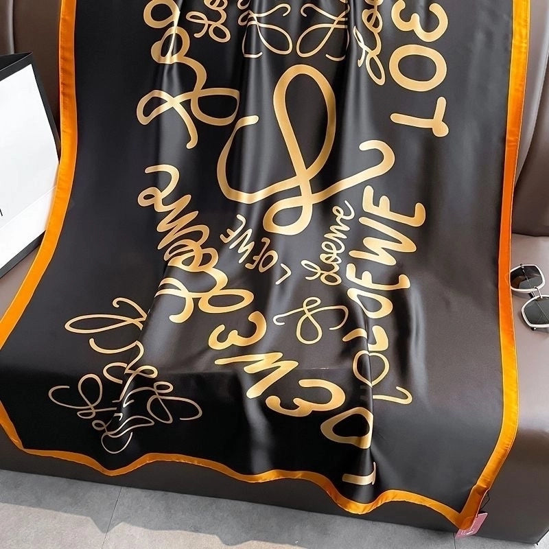 Women’s Fashion Letter Plaid Satin Printing Silk Scarves