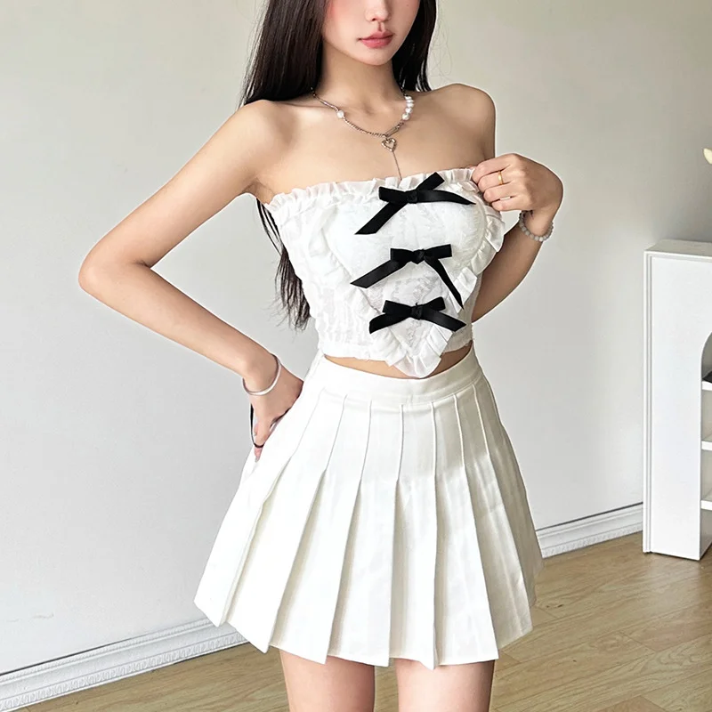 Churchf Spring 2024 New Women's Chic Sexy Bow Bow Tight Love Lotus Leaf Side Vest