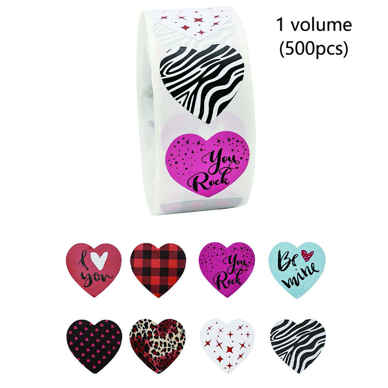 500pcs Heart Shape Holiday Party Birthday Party Sticker Packaging Bags - 2.5cm Diameter Paper Labels
