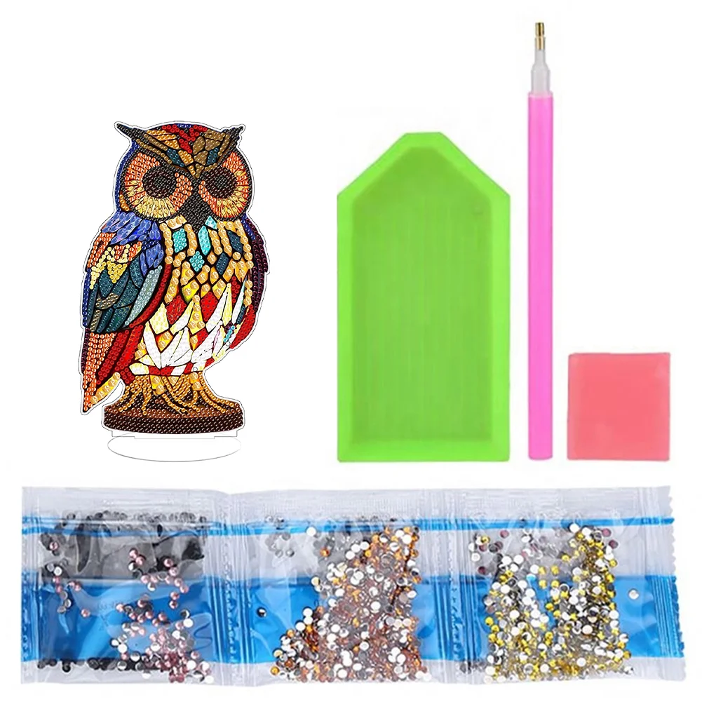 DIY Owl Acrylic Single-Sided Diamond Painting Desktop Decoration with Light for Office Desktop Decor