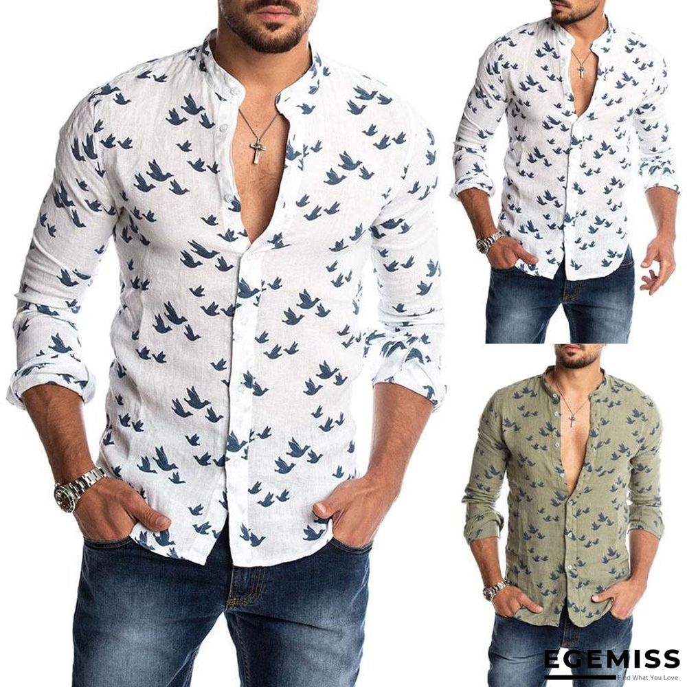 Autumn Mens Fashion Printed Slim Fit Button Placket Shirts | EGEMISS
