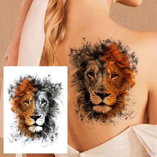 Large Tiger Lion Black Flower Fake Tattoo Sticker For Women Rose Fox BirdTemporary Tattoos DIY 3D Water Transfer Tatoos Girl Man