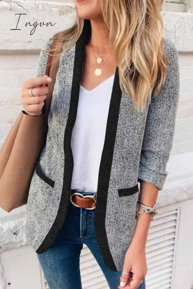 Ingvn - Casual Slim Suit Jacket Tops(4 Colors) S / Black Strips Tops
