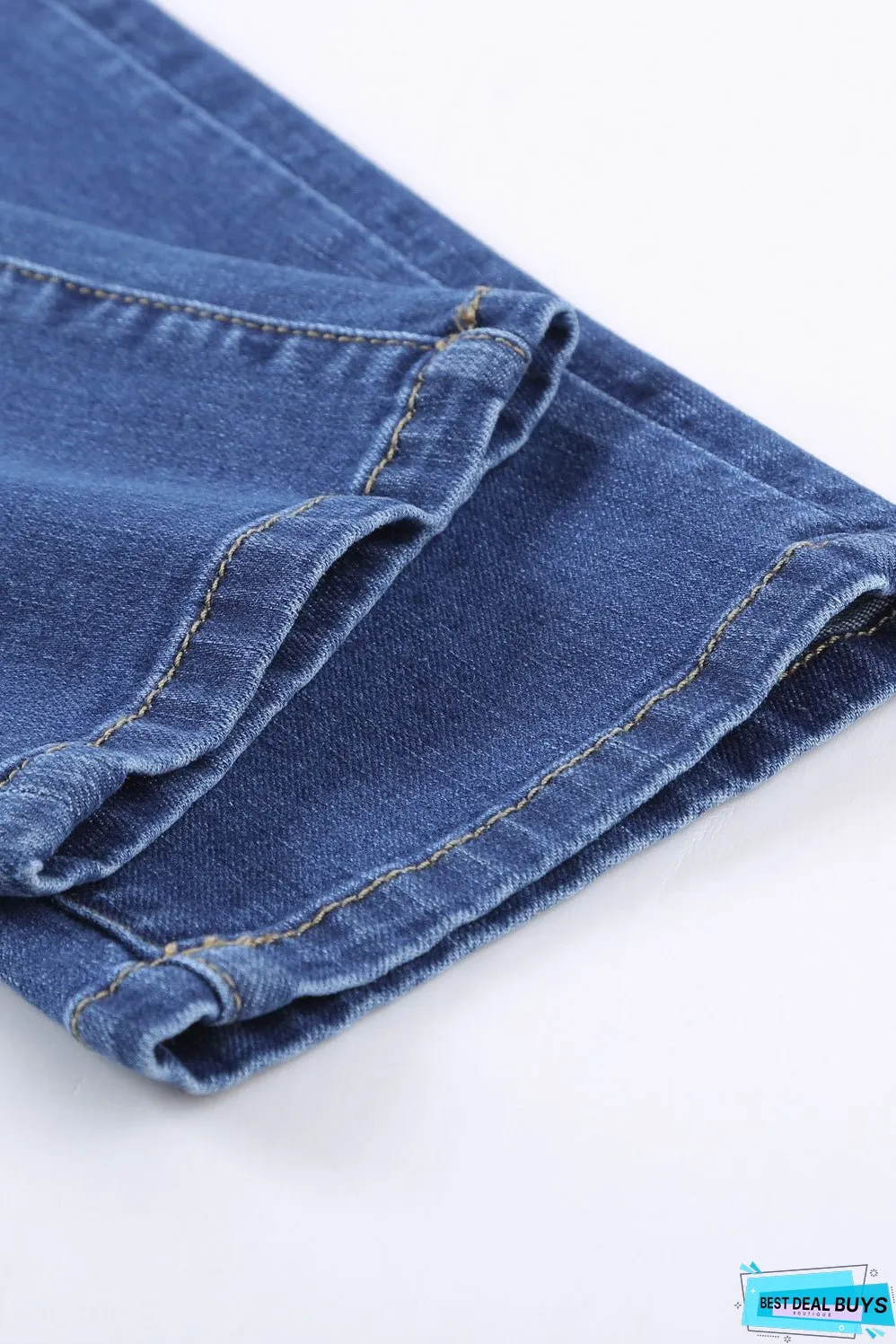 Fashion Blue Ripped Plaid Straight Legs Boyfriend Jeans