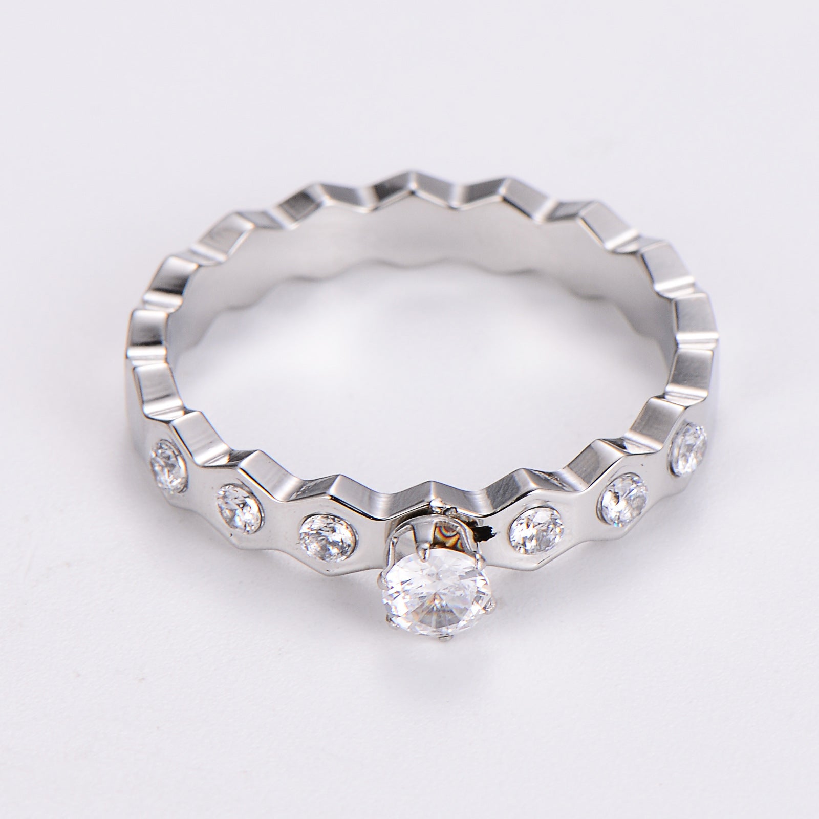 Aml Stainless Steel Korean Version All-Match Diamond-Shaped Diamond Ring For Women