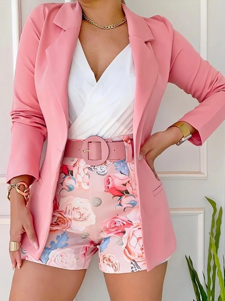 Cartoonh Spring Summer New Fashion Casual Print Suit Small Women's Dress Two Piece Sets Womens Ladies Blazers Blazer Shorts