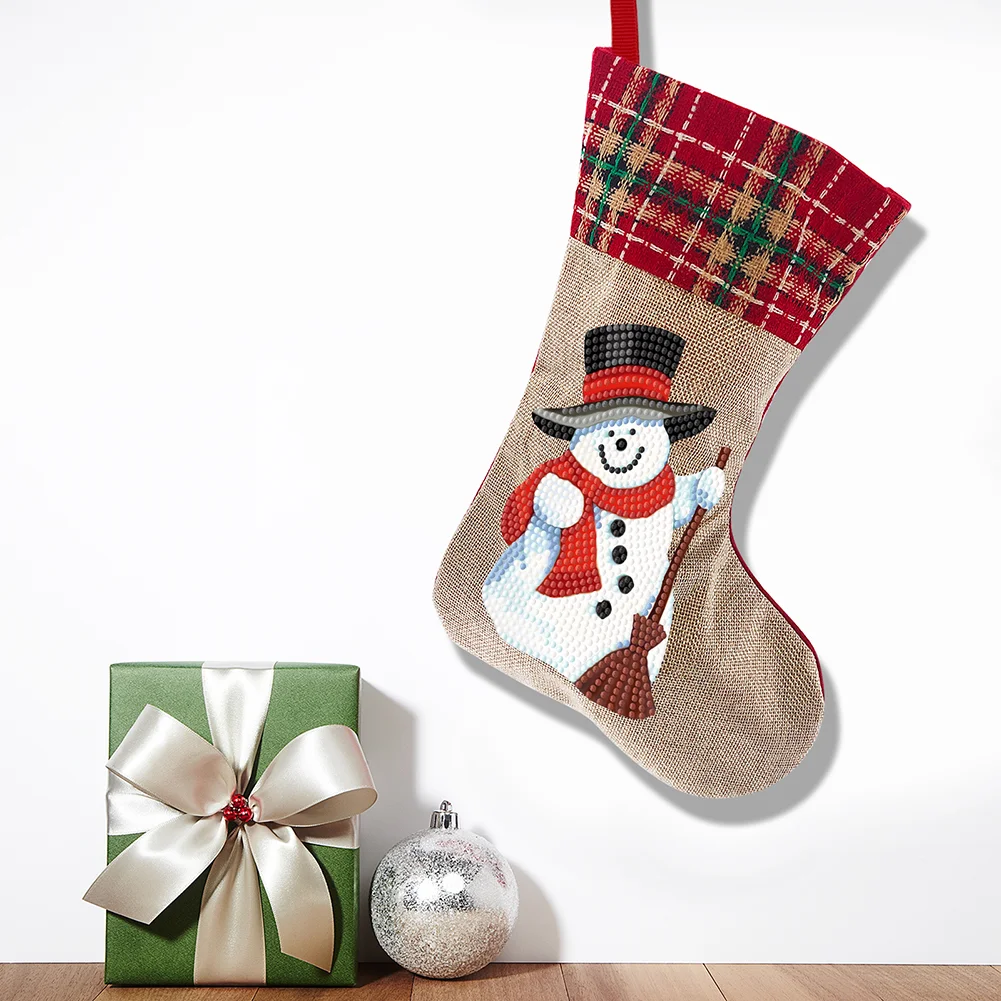 DIY Snowman Christmas Socks Decor DIY Diamond Art Kits for Family Party Decoration(20*35cm)