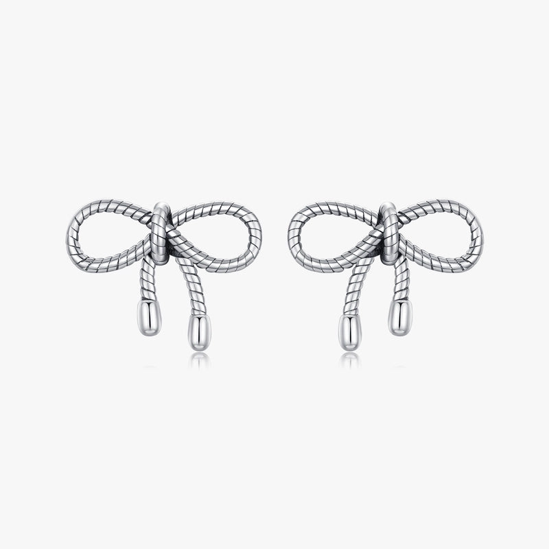 1 Pair Rhodium Plated 925 Sterling Silver 925 Sterling Silver Earrings Bow Knot Ear Studs
