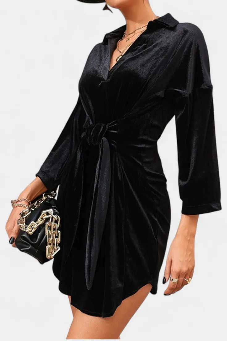 Velvet Shirt Dress with Tie Waist Detail