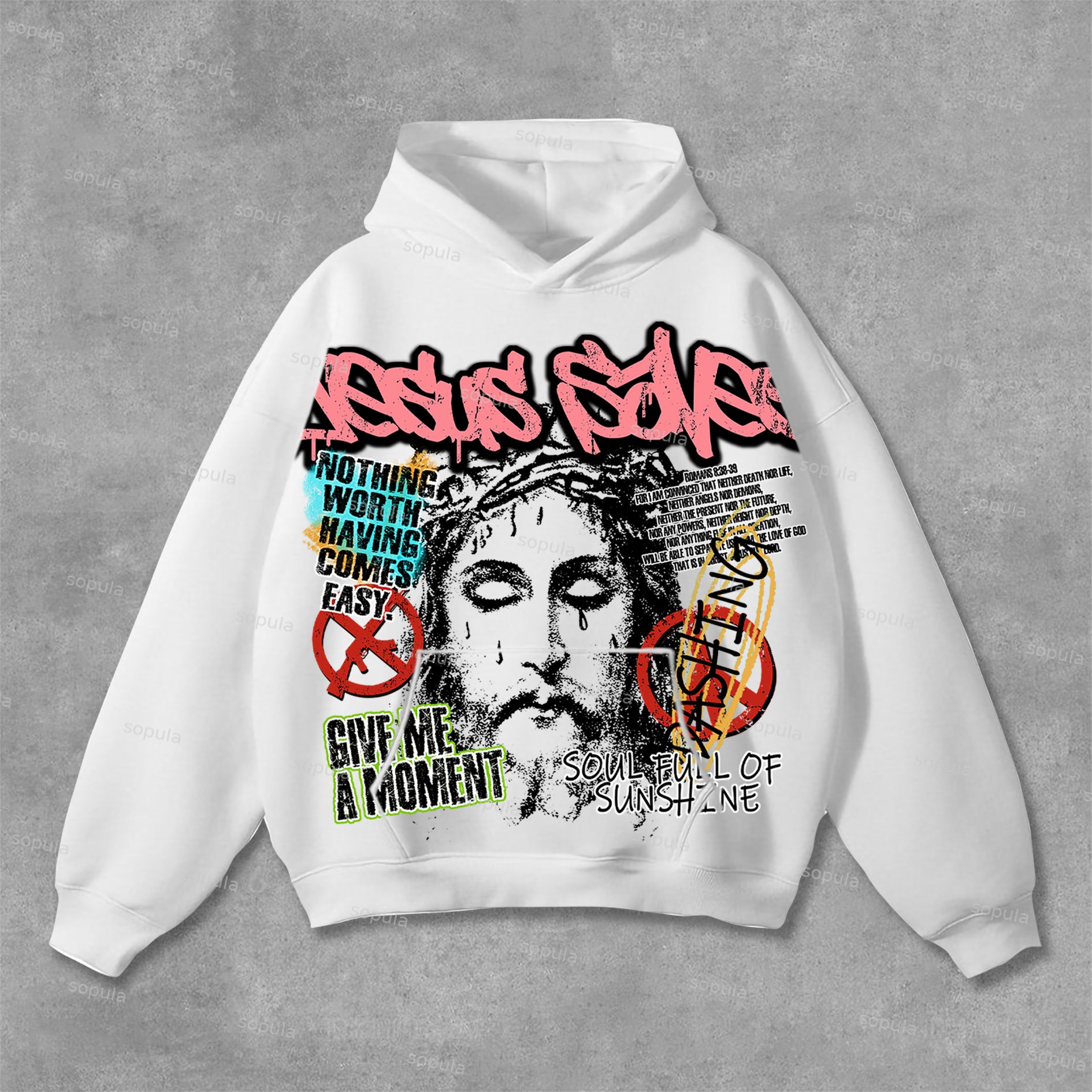 Sopula Men's Jesus Graphics Jesus Saves - Bible Print Pocket Hoodie - Sopula｜Premium Graphic Tees & Graphic Clothing