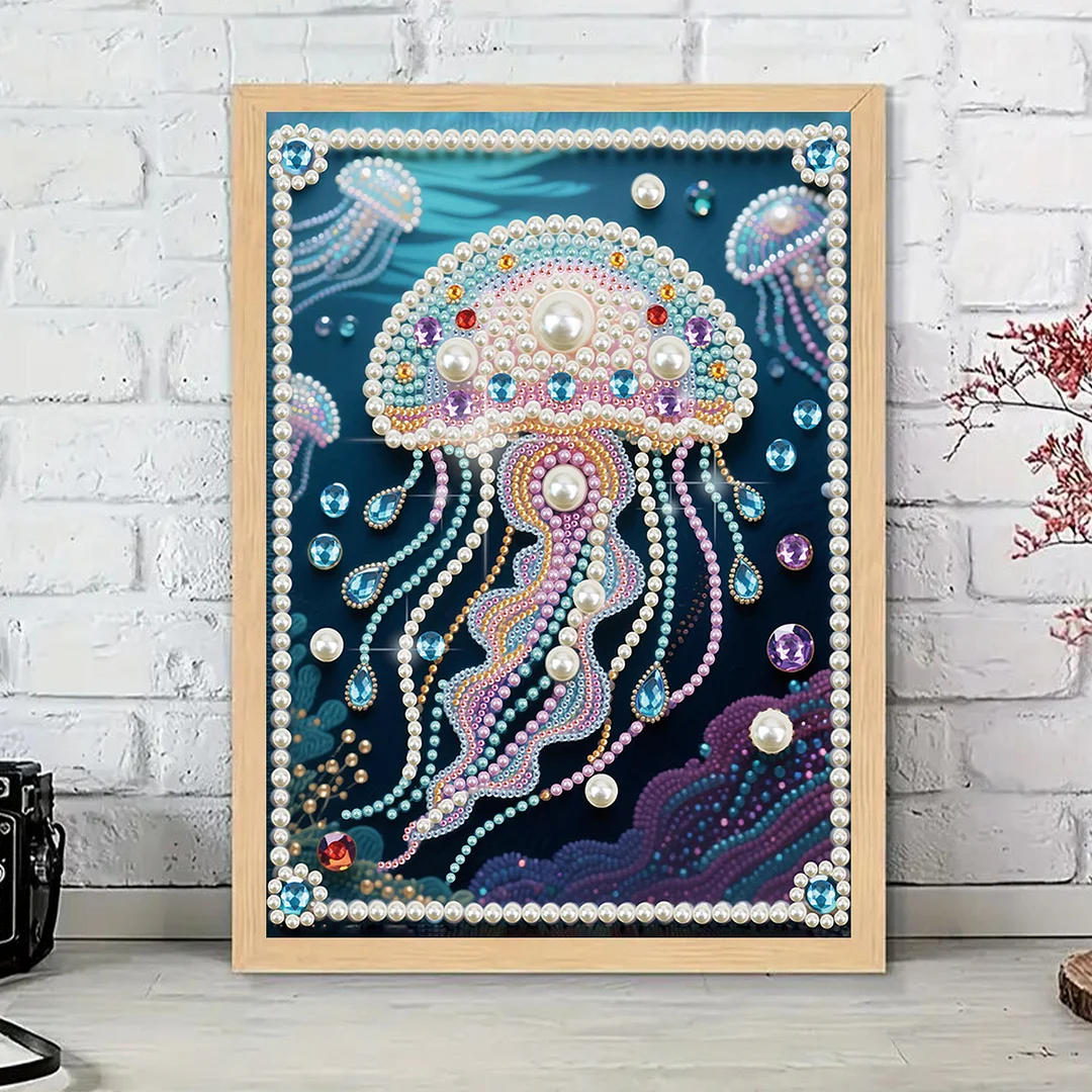 White Jellyfish DIY Partial Diamond Pearl Painting Art Kits 30x40cm Special Shape Pearl Gem Paintings Picture Arts Craft for Adults Beginners Home Wall Decor