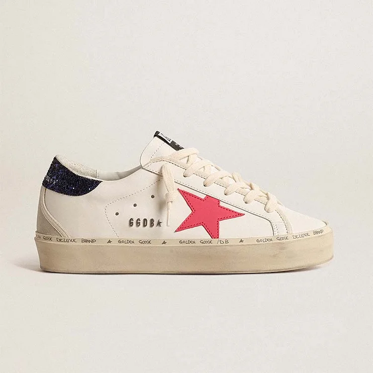 Golden Goose Hi Star con estrella de piel fucsia y refuerzo del talón con purpurina azul
