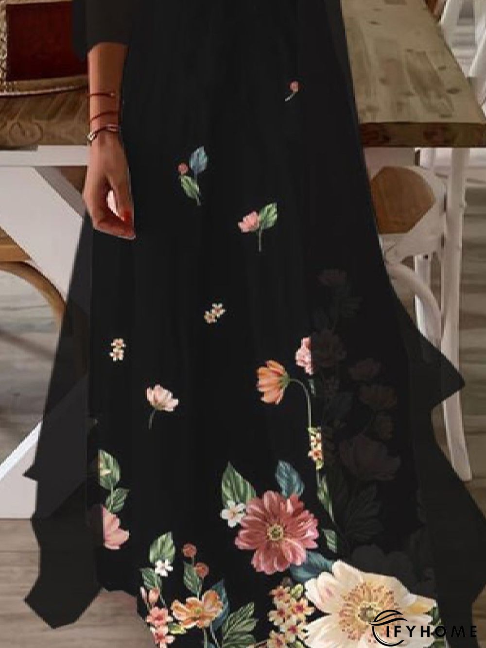 Two Pieces Floral Casual V Neck Short Sleeve Knit Dress | IFYHOME