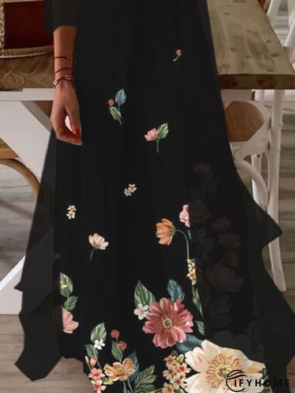 Two Pieces Floral Casual V Neck Short Sleeve Knit Dress | IFYHOME