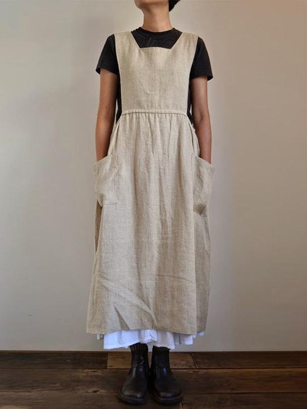 Loose Cotton And Linen Sleeveless Maxi Dress-Mayoulove