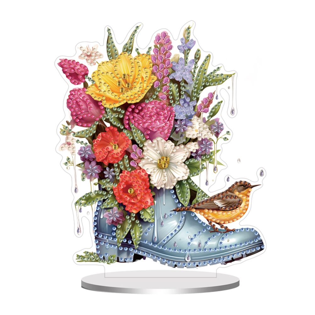 Acrylic Special Shaped Bouquet Rain Shoes Desktop Diamond Art Kit for Beginner