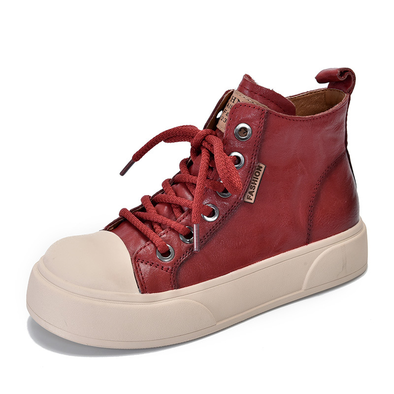 Casual Leather Lace-Up High Top Shoes