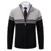 💥2025 New Arrivals!Casual Men's Slim Fit Stand Collar Color Block Fleece-Lined Knit Cardigan Sweater Autumn and Winter Thick Fleece-Lined Stylish Cardigan Sweater