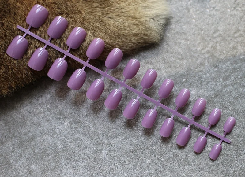 24pcs new product Brow sales Nude color false nails Blue long rose red oval head fake nail pink candy color gray Full set purple-Nail Inspo