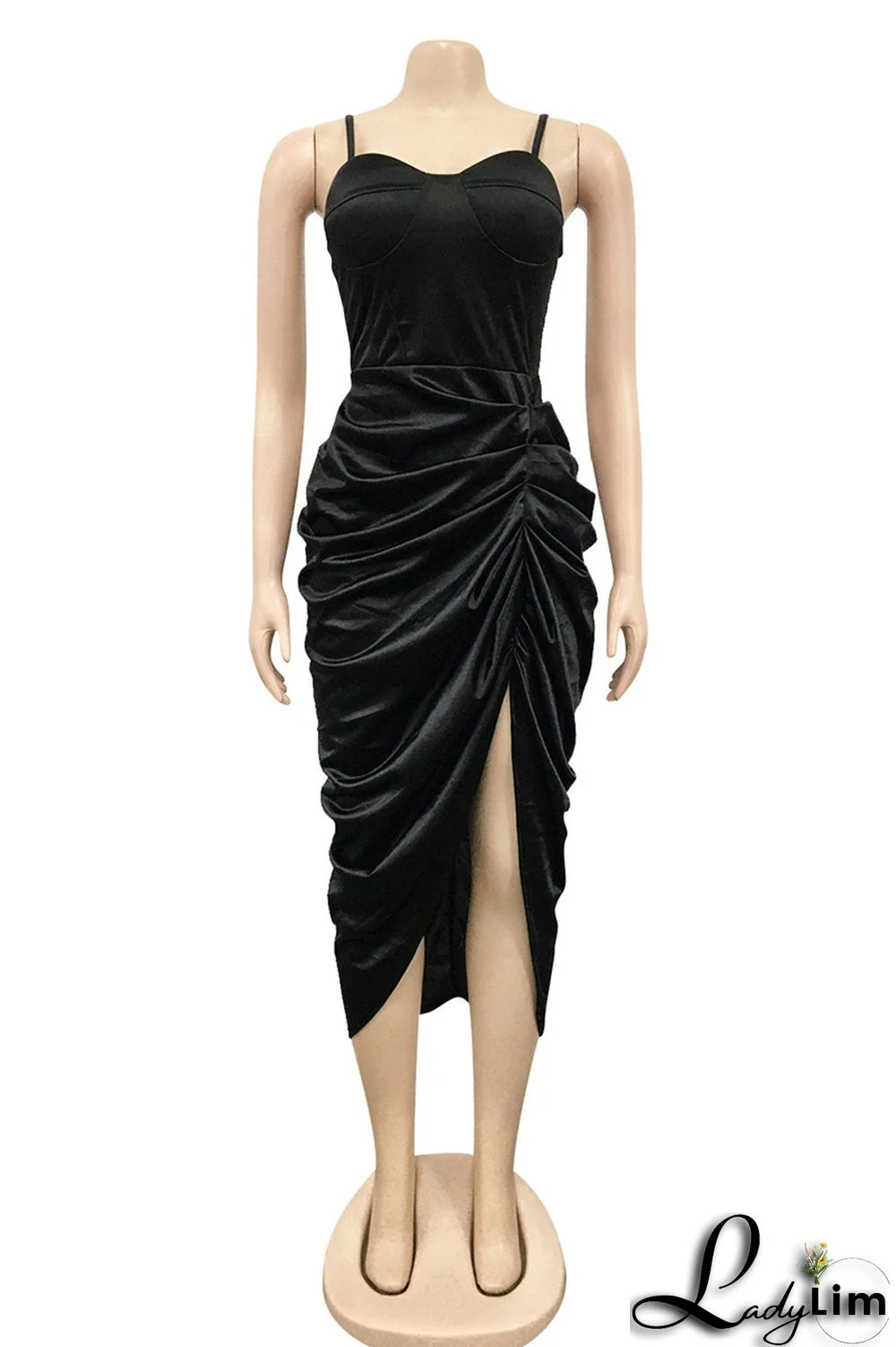 Brownness Fashion Sexy Solid Patchwork Backless Fold Spaghetti Strap Sleeveless Dress