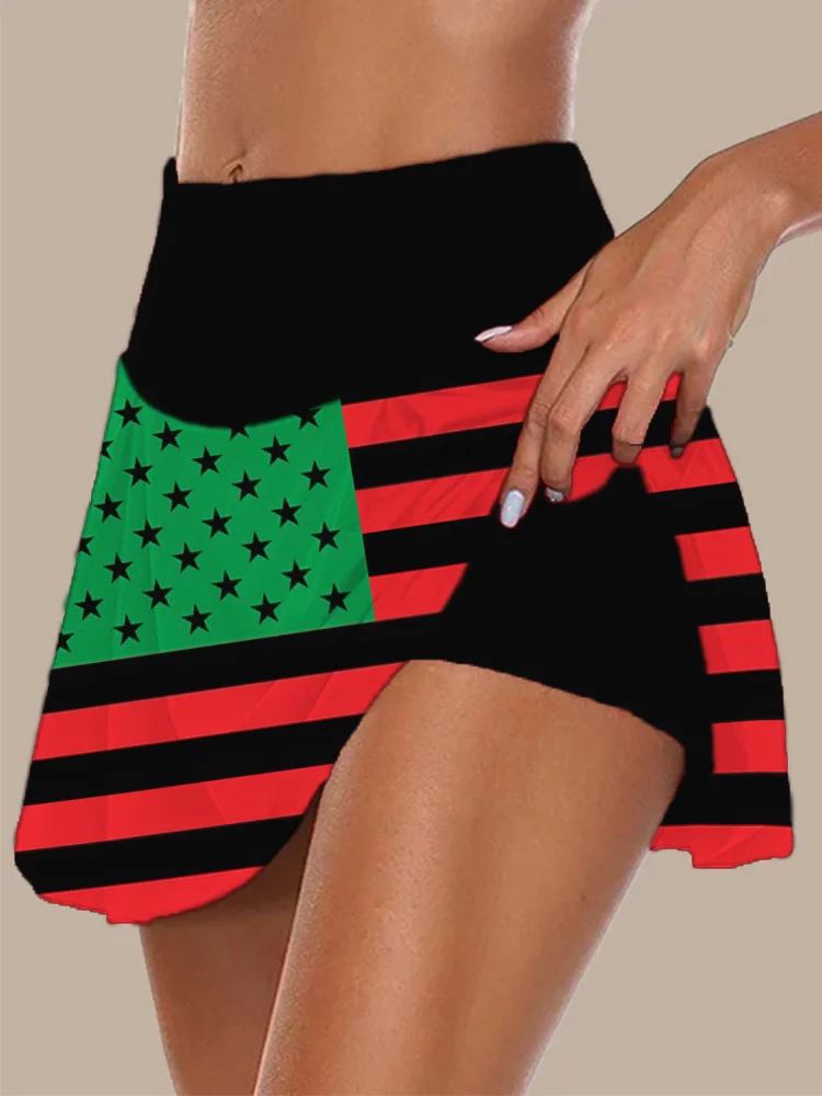 Juneteenth African American Flag High Rise Skirt Shorts