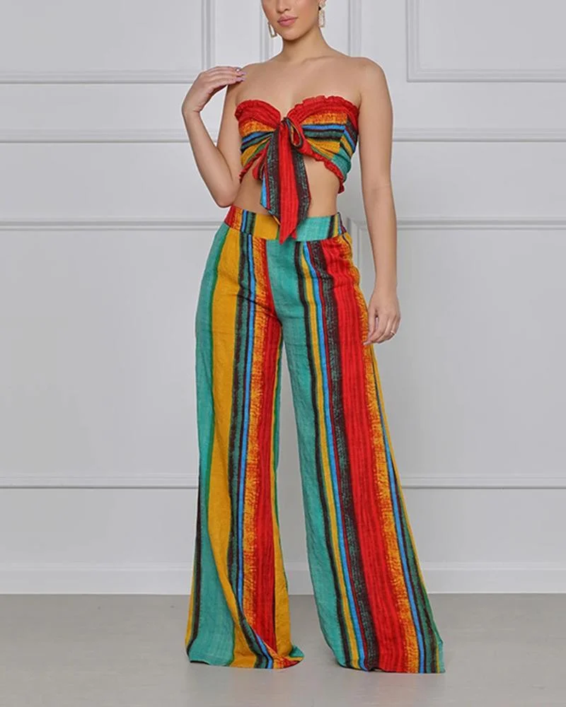 Sexy Contrast Stripe Rainbow Suit