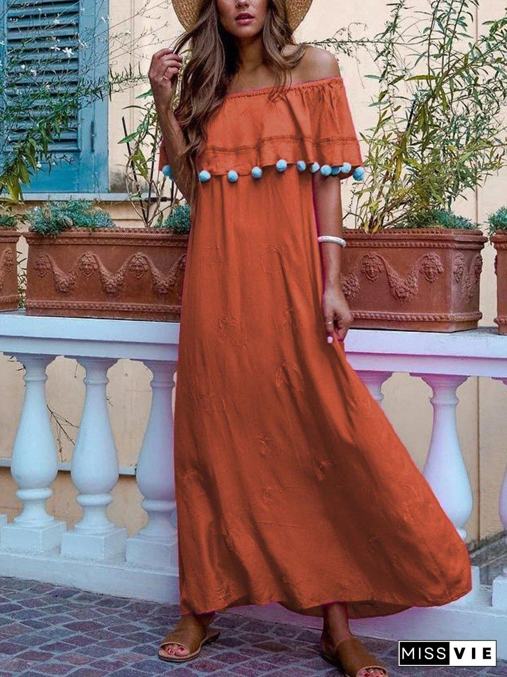 Elegant Off Shoulder Loose Flowing Solid Maxi Dresses