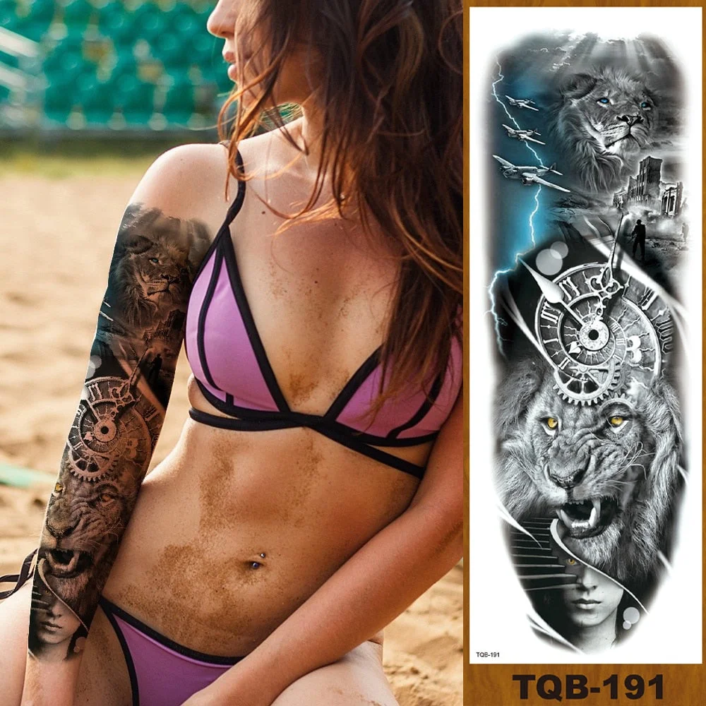 Full Flower Arm Temporary Tattoo Stickers Man Woman Girls Body Leg Fake Tatoo Sexy Beauty Snake Bear Owl Fox Mermaid Egypt Queen