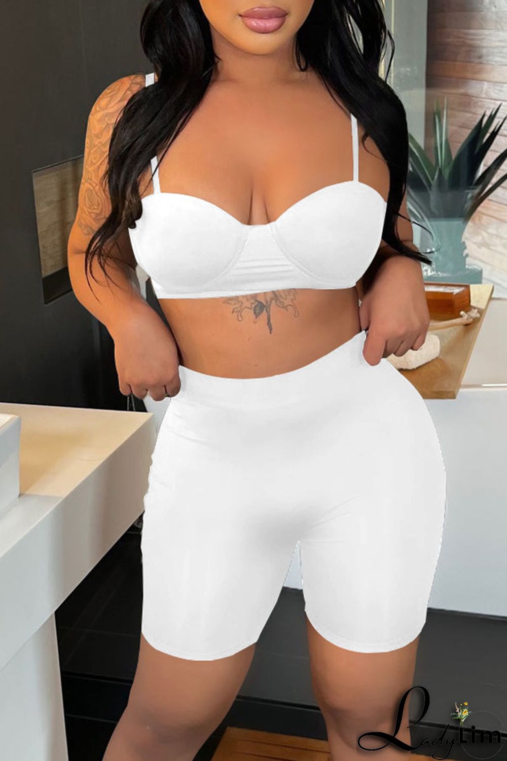 Blue Sexy Solid Split Joint Spaghetti Strap Sleeveless Two Pieces