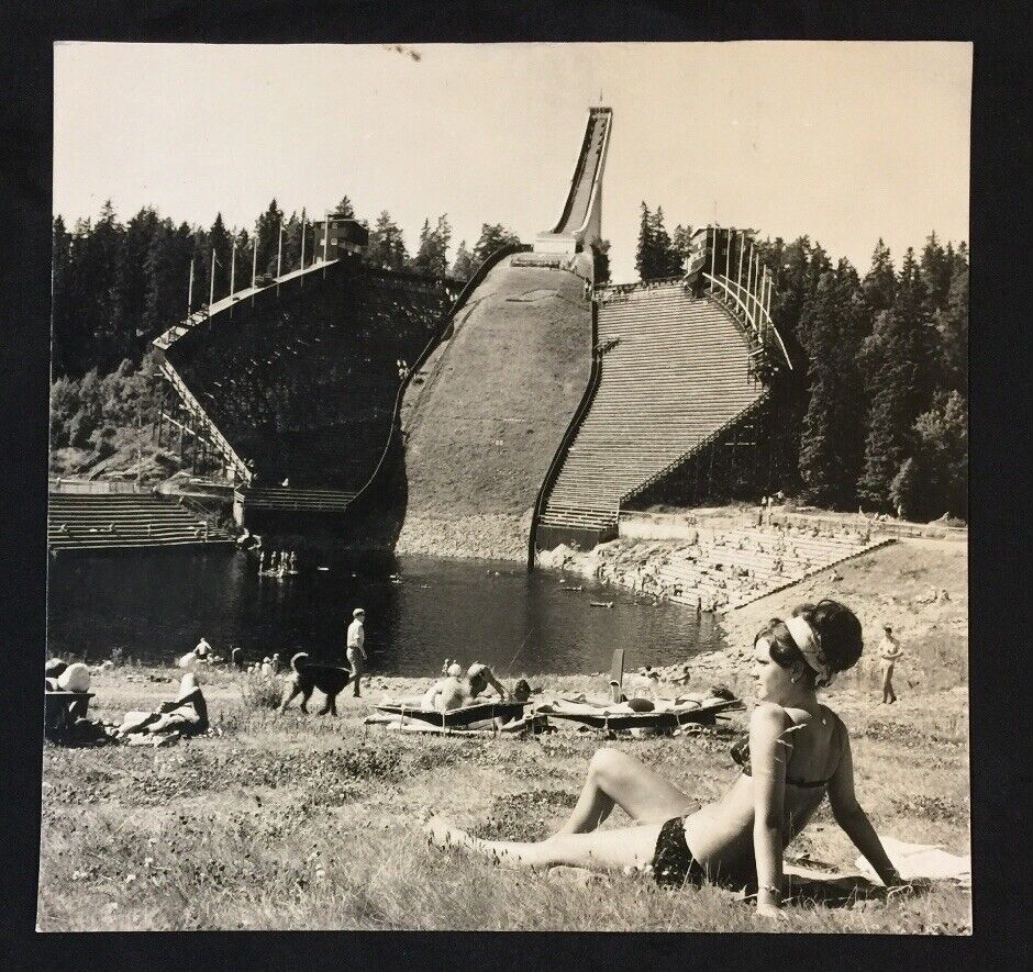 Vintage large Photo Poster painting Holmenkollbakken ski jump in Oslo Norway Travel Association