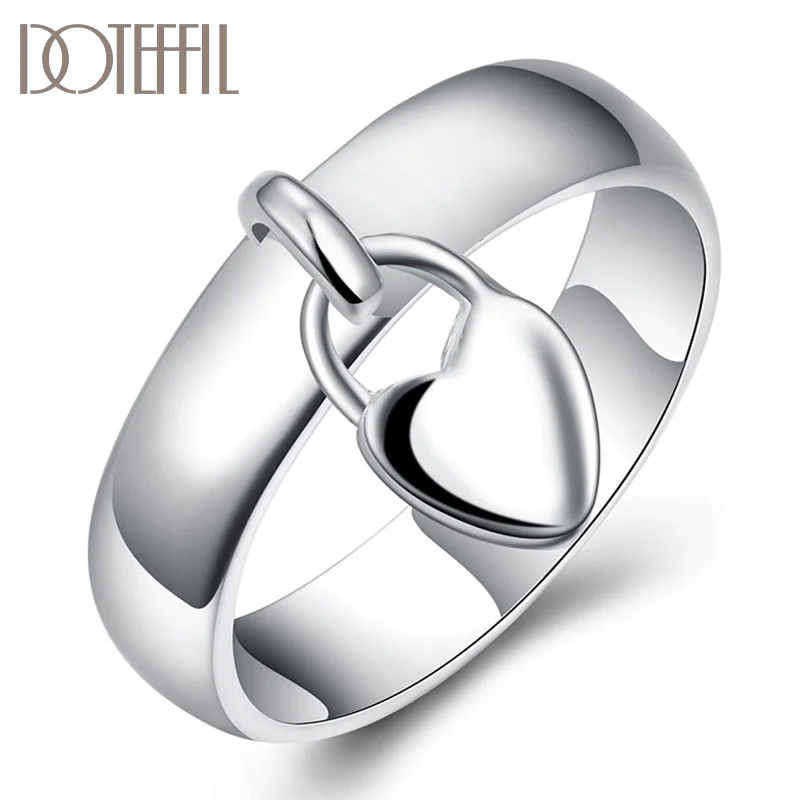 DOTEFFIL 925 Sterling Silver Heart Lock Ring Classic For Woman Jewelry