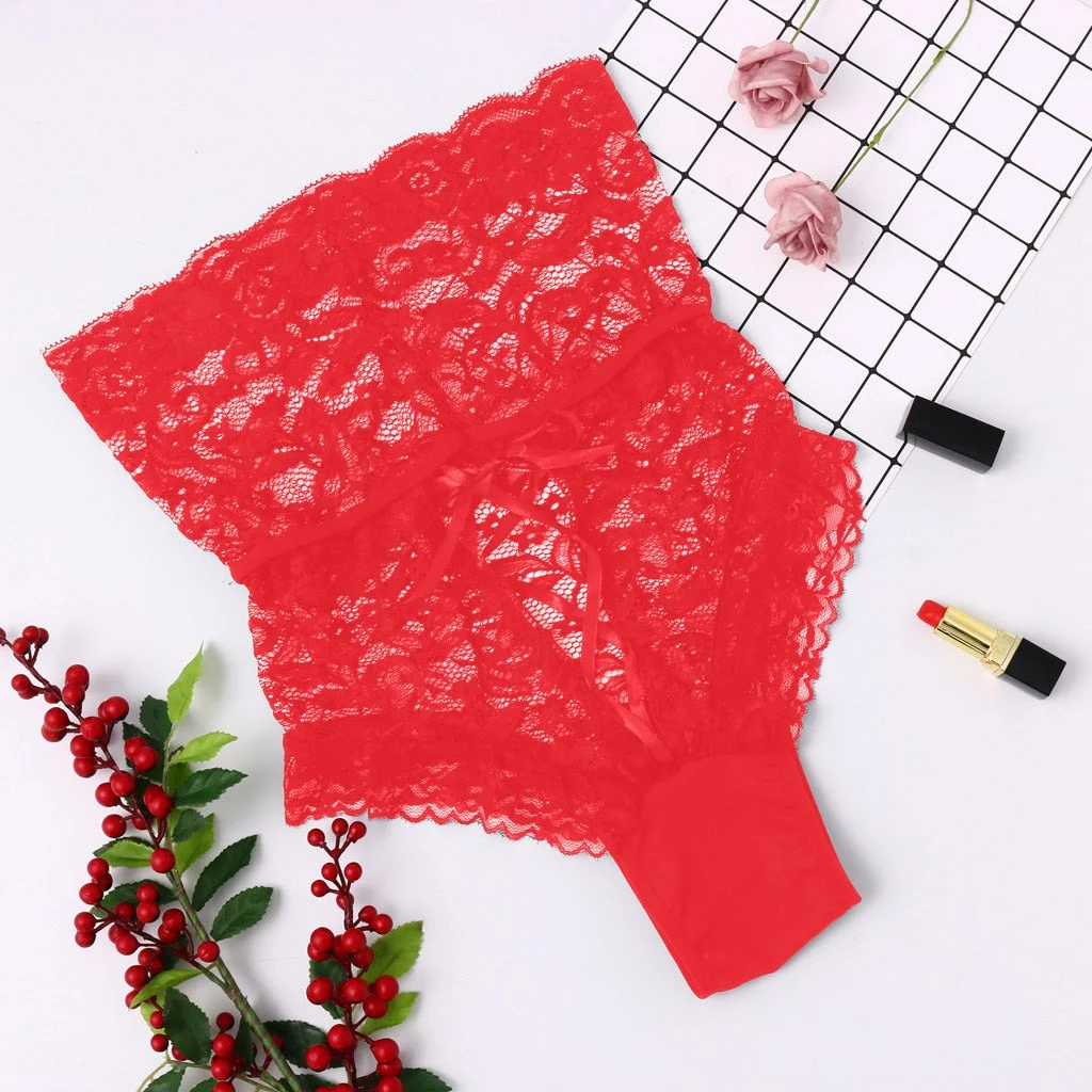 S-XXXL plus size sexy high-waist lace panties, thongs, hollow underwear, lingerie