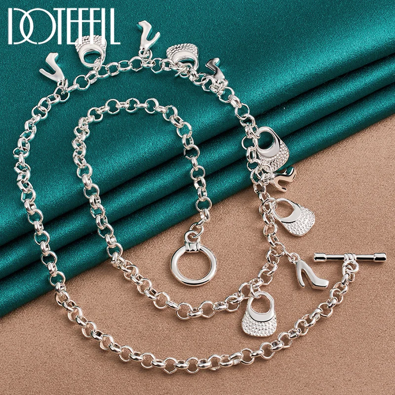 925 Sterling Silver High-heeled Shoes Bag Pendant Necklace For Woman Jewelry