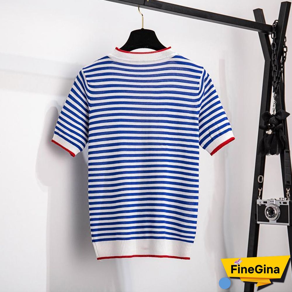 Stripe Knit Tee+Denim Shorts P15526