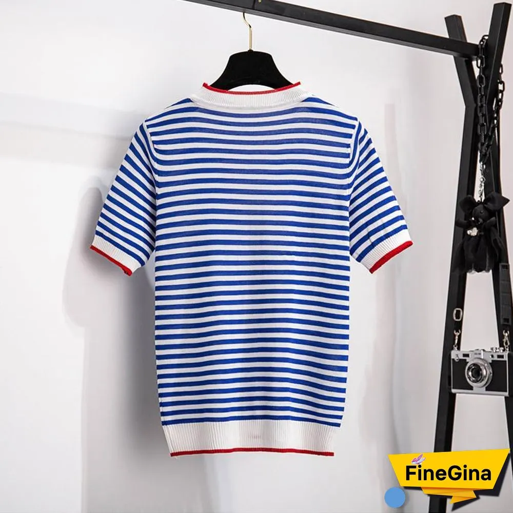 Stripe Knit Tee+Denim Shorts P15526