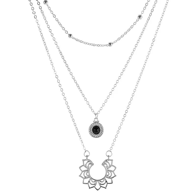 Women's vintage silver multilayer necklace
