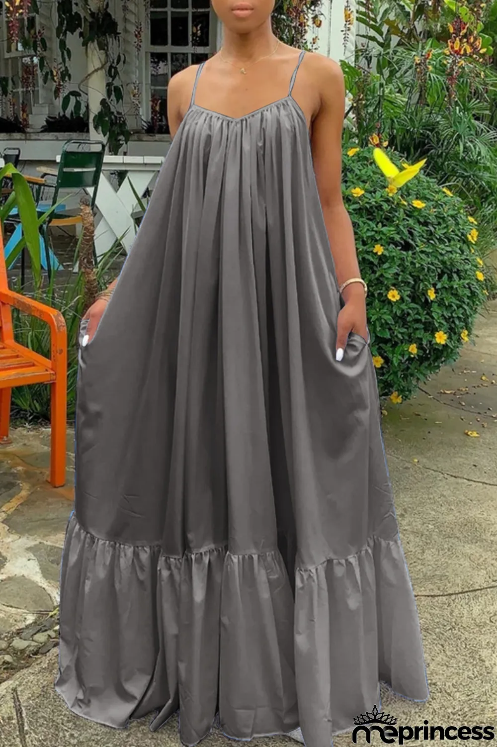 Light Purple Sexy Casual Solid Backless Spaghetti Strap Loose Sling Dress