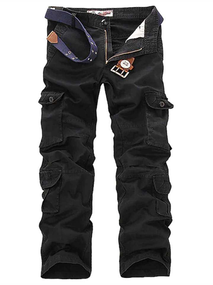 Men's Cargo Pants Trousers Parachute Pants Multi Pocket Plain Full Length Cotton Blend Casual Black Camouflage Micro-elastic