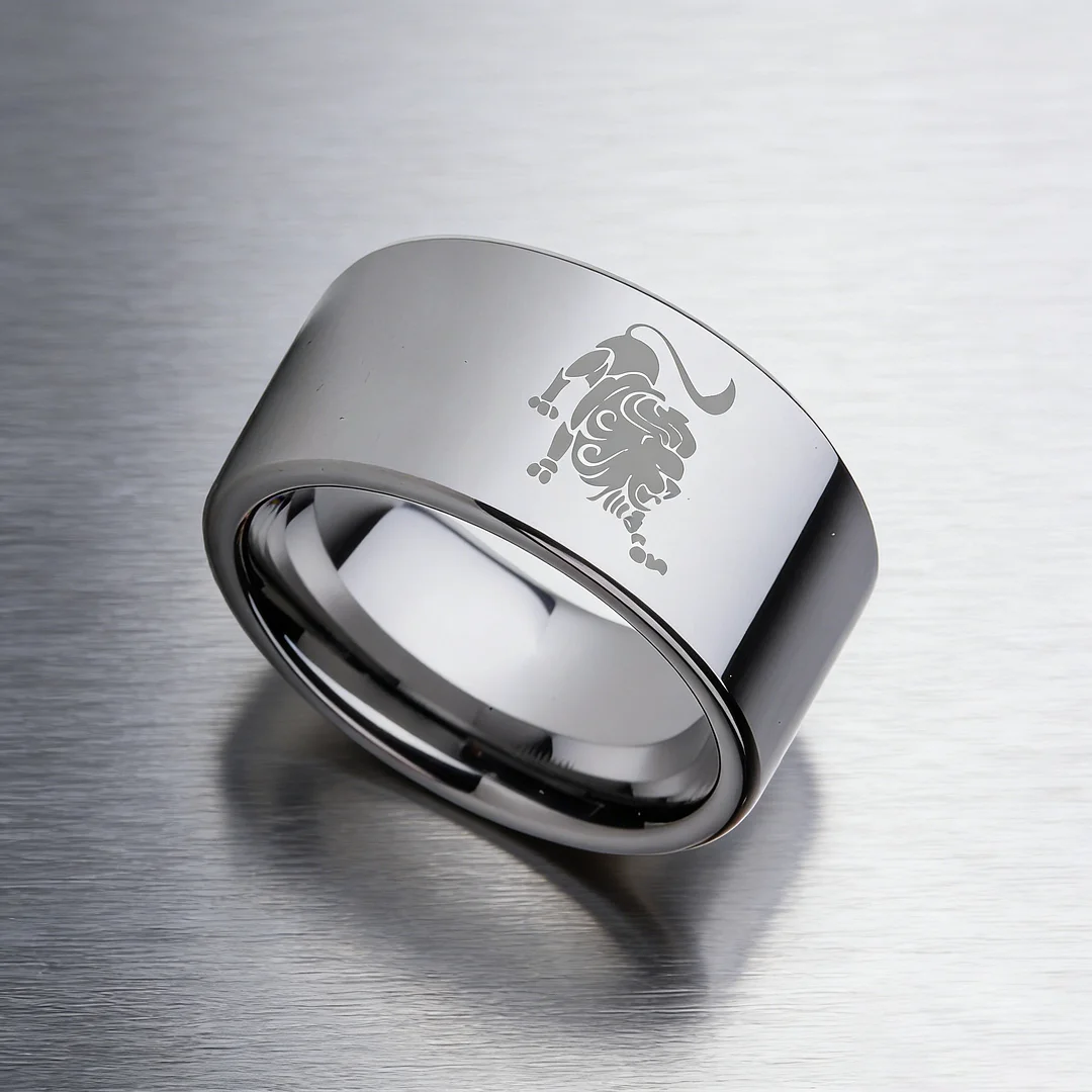 4MM 6MM 8MM 10MM Width Silver Flat Tungsten Carbide Rings Zodiac Leo Laser Couple Wedding Bands 