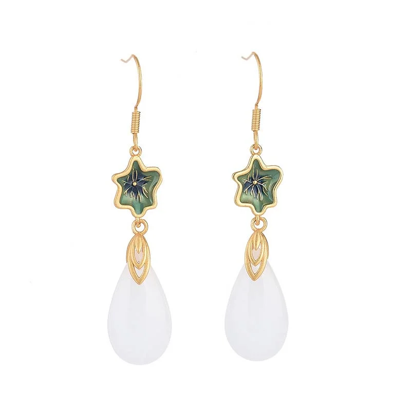 FengShui White Jade Luck Drop Earrings
