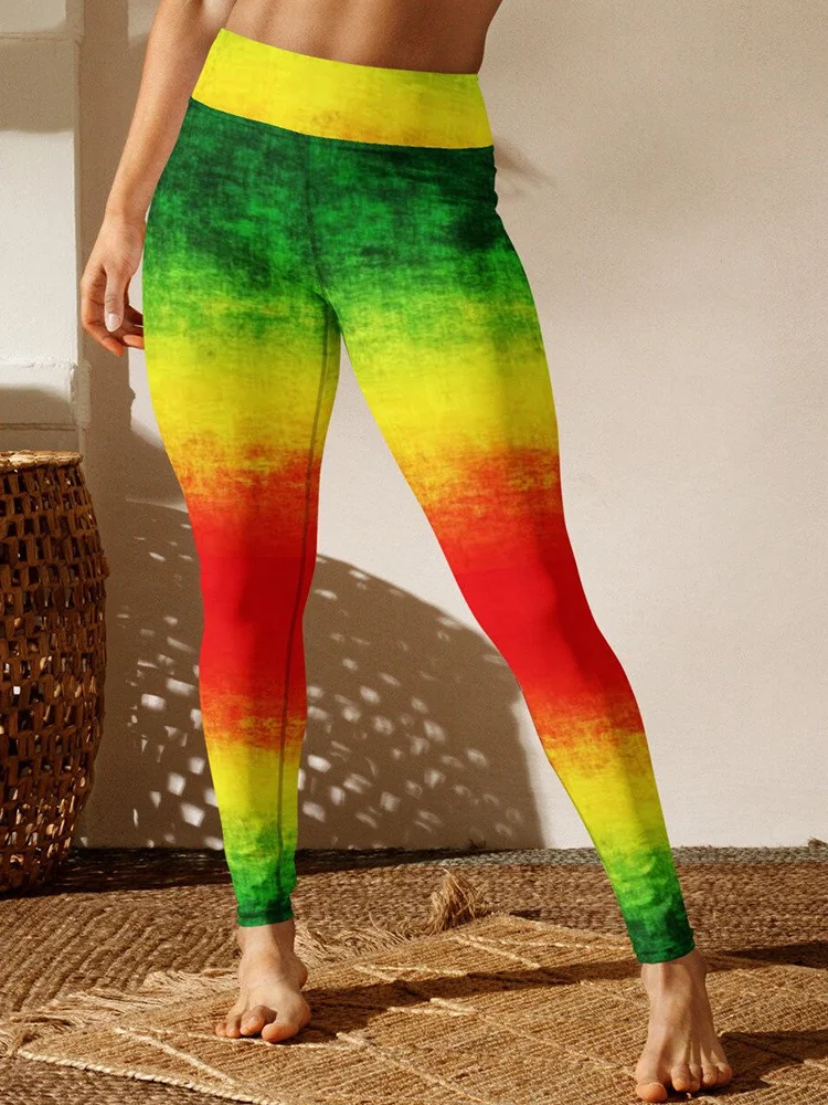 Comstylish Women's Reggae Inspired Contrast Color Stretch Leggings