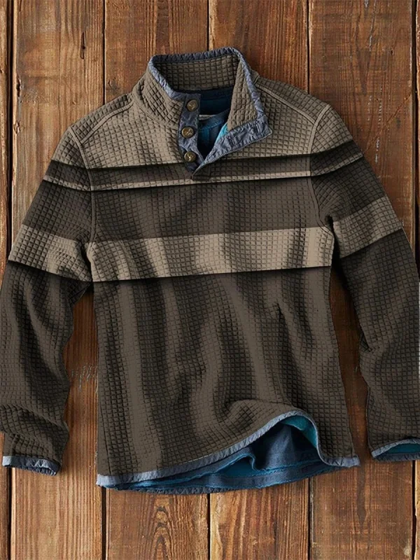 Men's Waffle Collar Printed Long Sleeve T-Shirt