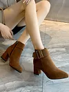 Chunky Heel Buckle Pointed-Toe Suede Martin Boots