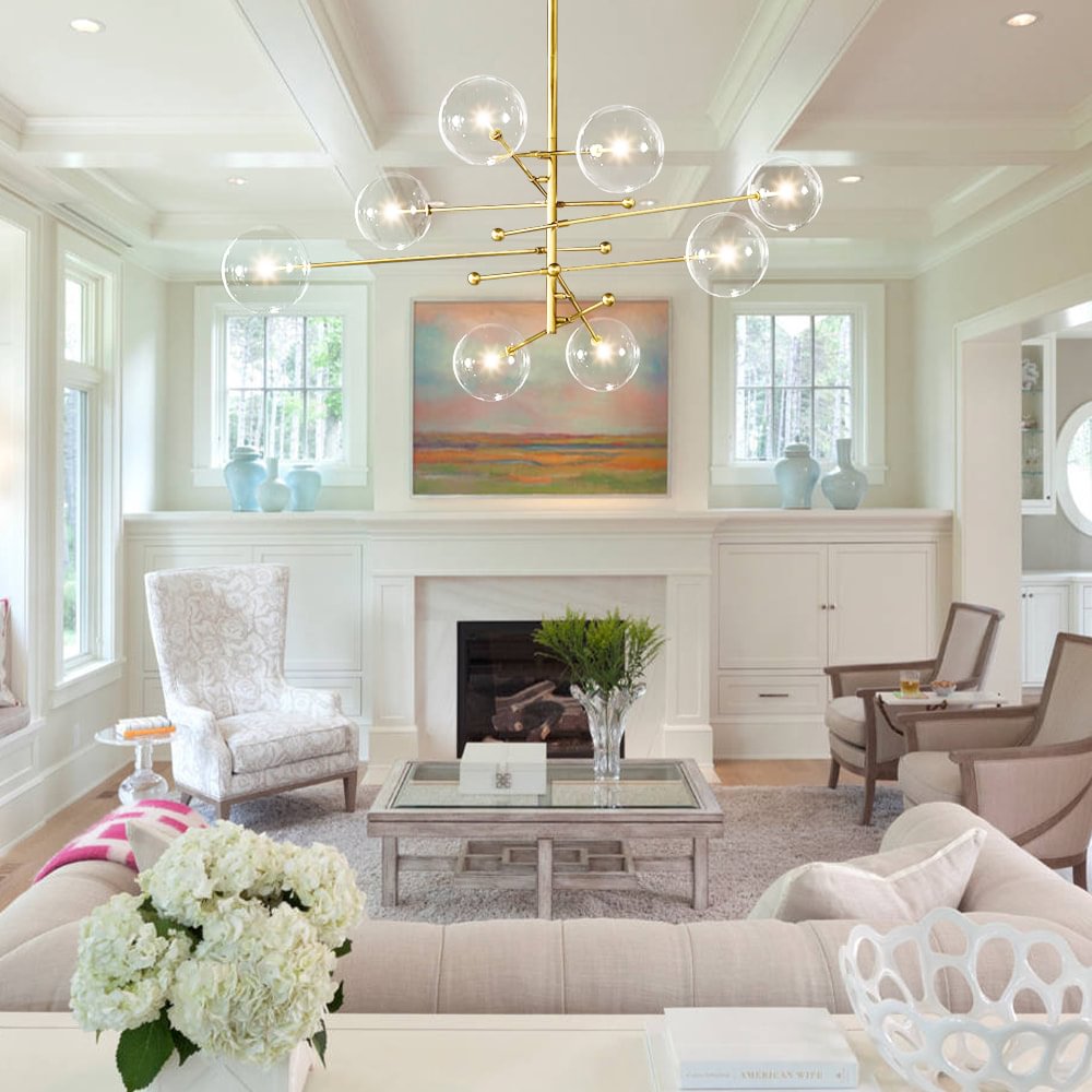Glass Globe Mobile Six-Arm Chandelier 55" JOSENART Josenart